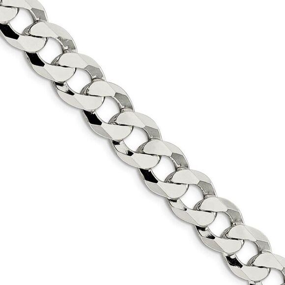Men's 11.75mm Sterling Silver Solid Flat Curb Chain Necklace, 20 Inch